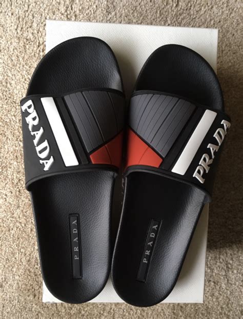 prada linea rossa slides.